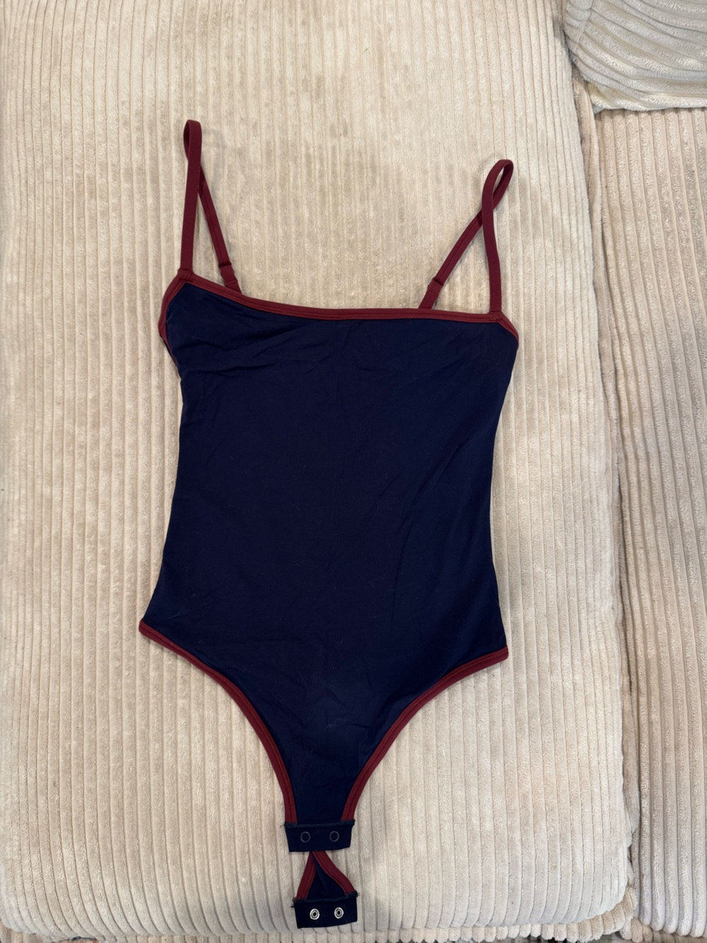 SKIMS Navy Bodysuit with Maroon Trim